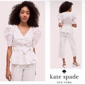 Kate Spade White and Pink Polka Dot Blouse